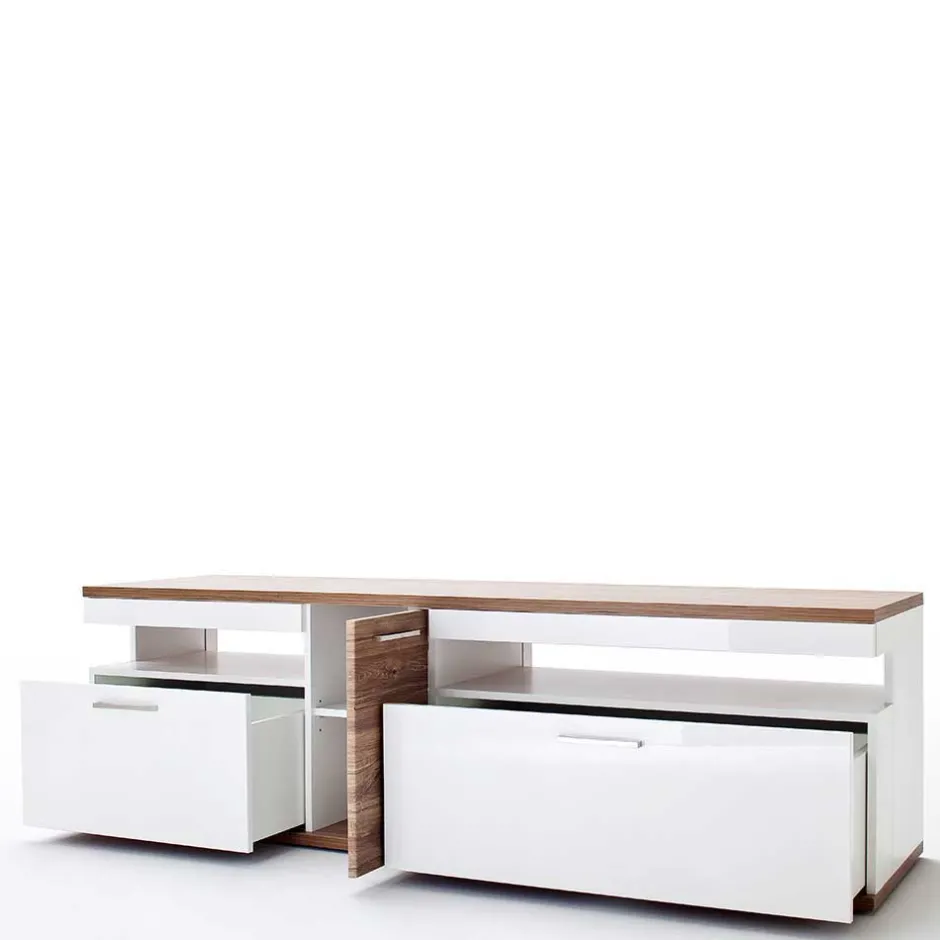 TV Wohnwand in Weiß & Eiche - Icadro (vierteilig)^Wohnen