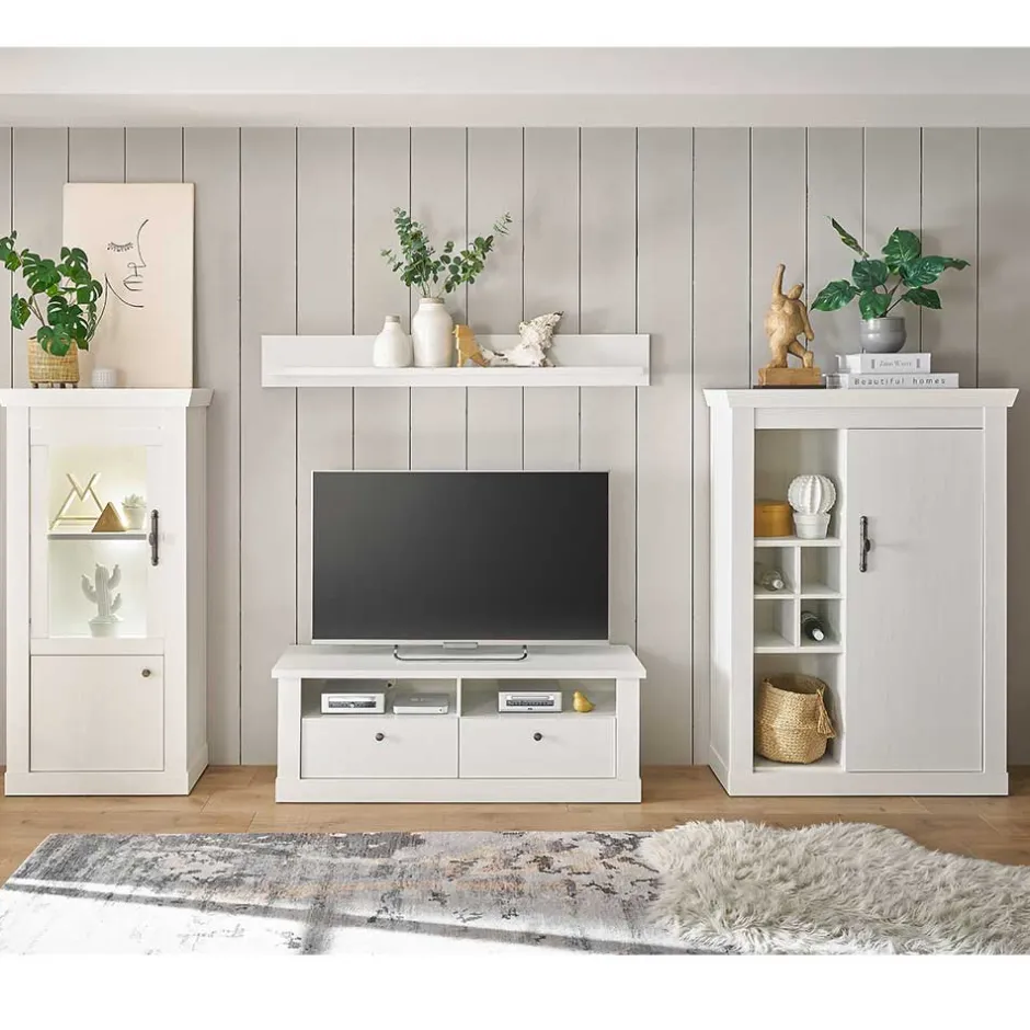 TV Wohnwand in weißer Holzoptik Pinie - Liancos (vierteilig)^Wohnen Clearance