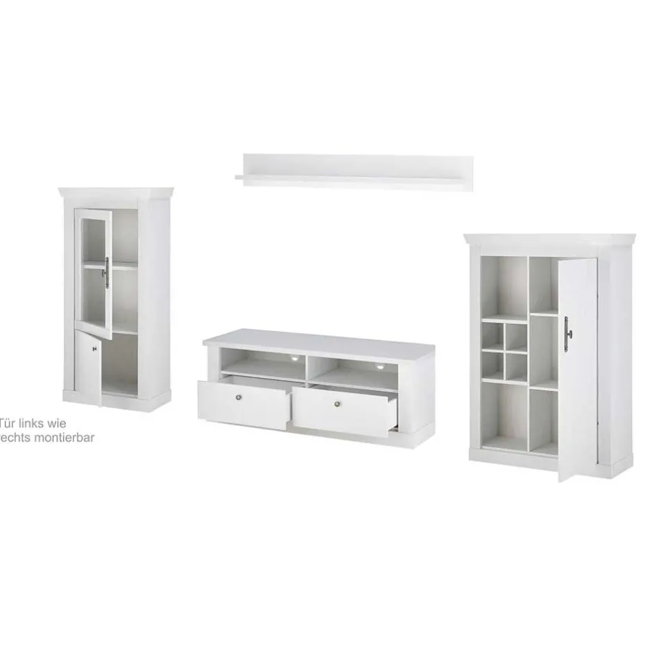 TV Wohnwand in weißer Holzoptik Pinie - Liancos (vierteilig)^Wohnen Clearance