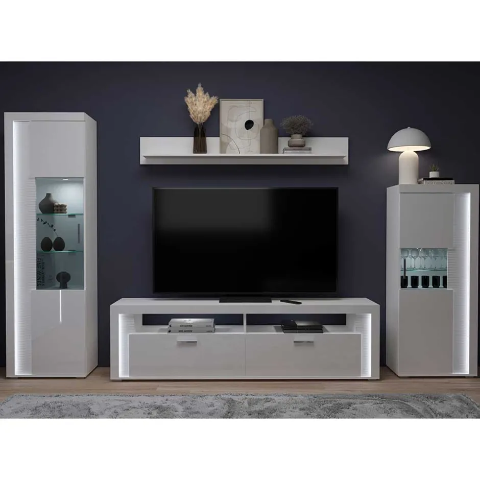 Wohnen TV Wohnwand Möbel mit LED Set - Gomata (vierteilig)
