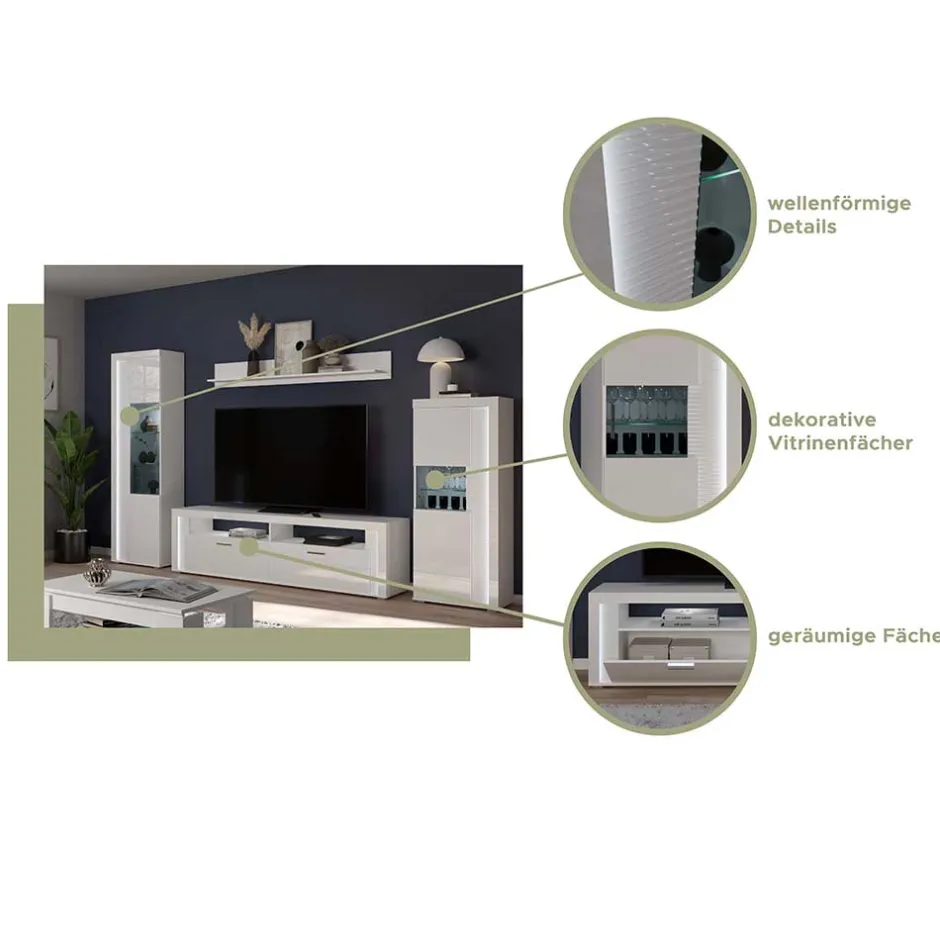 Wohnen TV Wohnwand Möbel mit LED Set - Gomata (vierteilig)