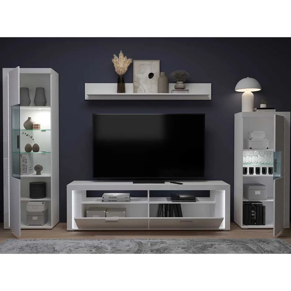 Wohnen TV Wohnwand Möbel mit LED Set - Gomata (vierteilig)