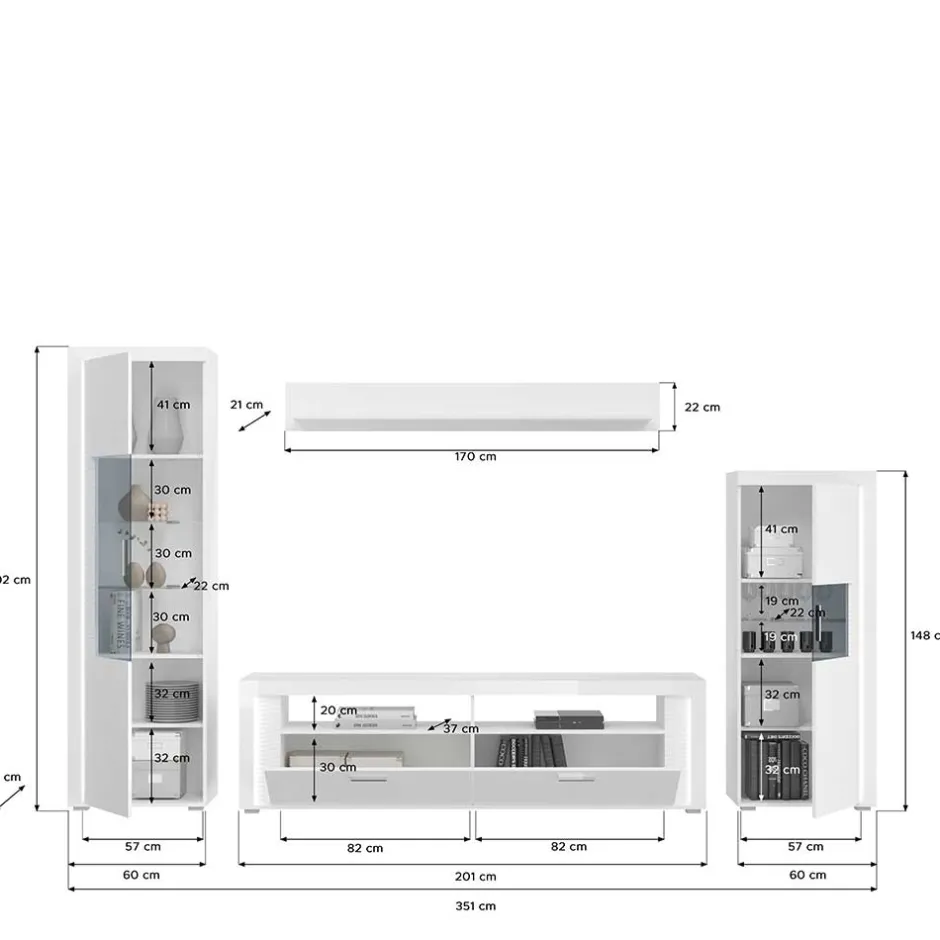 Wohnen TV Wohnwand Möbel mit LED Set - Gomata (vierteilig)