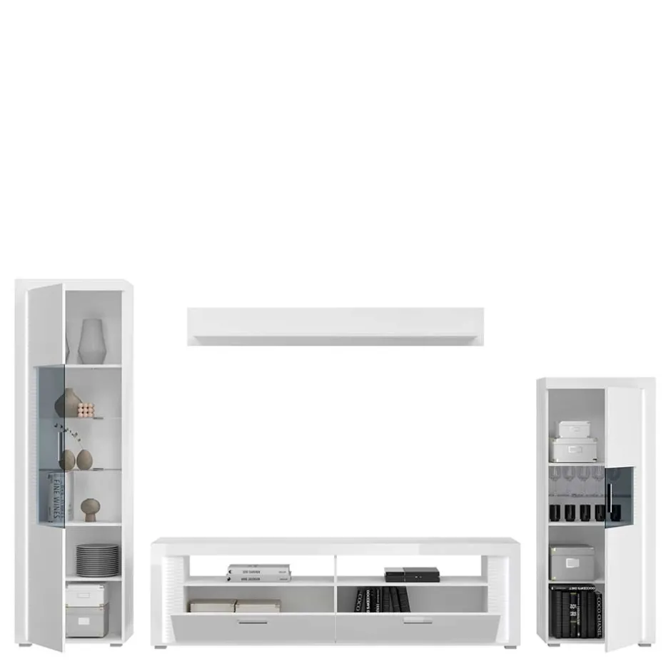 Wohnen TV Wohnwand Möbel mit LED Set - Gomata (vierteilig)