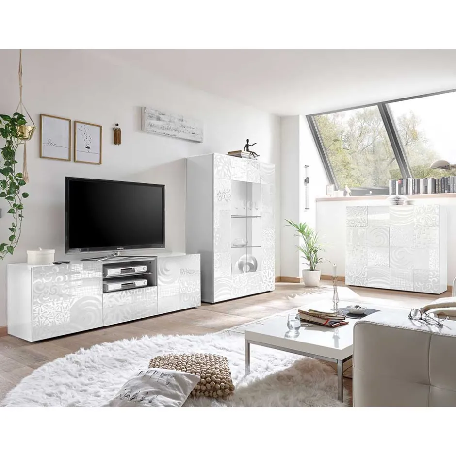 Wohnen TV Wohnwand Schränke in Weiß - Vascaub (dreiteilig)