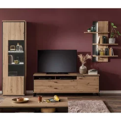 TV Wohnwand Set in Dekor Eiche - Nikdus (dreiteilig)^Wohnen Outlet