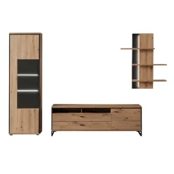 TV Wohnwand Set in Dekor Eiche - Nikdus (dreiteilig)^Wohnen Outlet