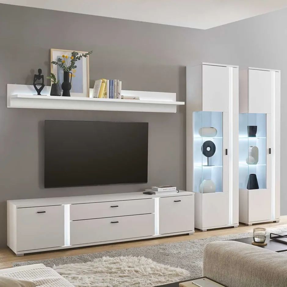 Wohnen TV Wohnwandmöbel in Weiß Set - Tirol (vierteilig)