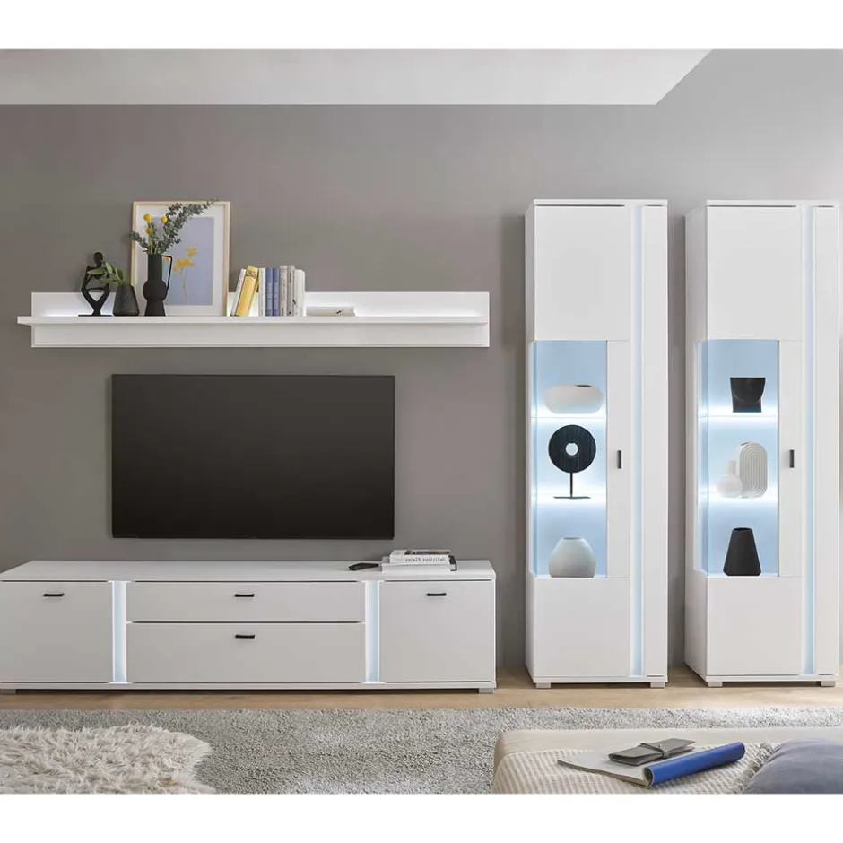 Wohnen TV Wohnwandmöbel in Weiß Set - Tirol (vierteilig)