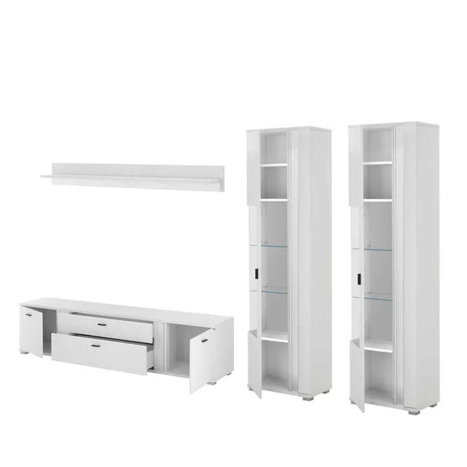 Wohnen TV Wohnwandmöbel in Weiß Set - Tirol (vierteilig)