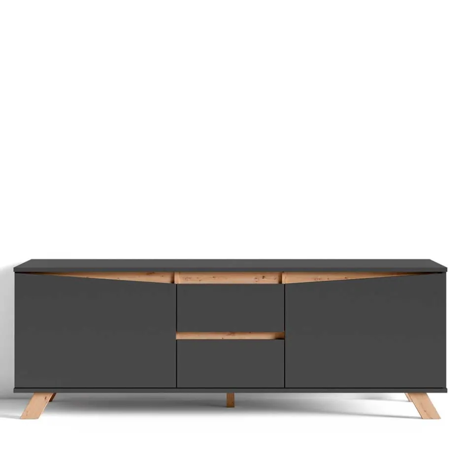 Wohnen TV-Lowboard in Anthrazit mit Wildeiche - Operatiu