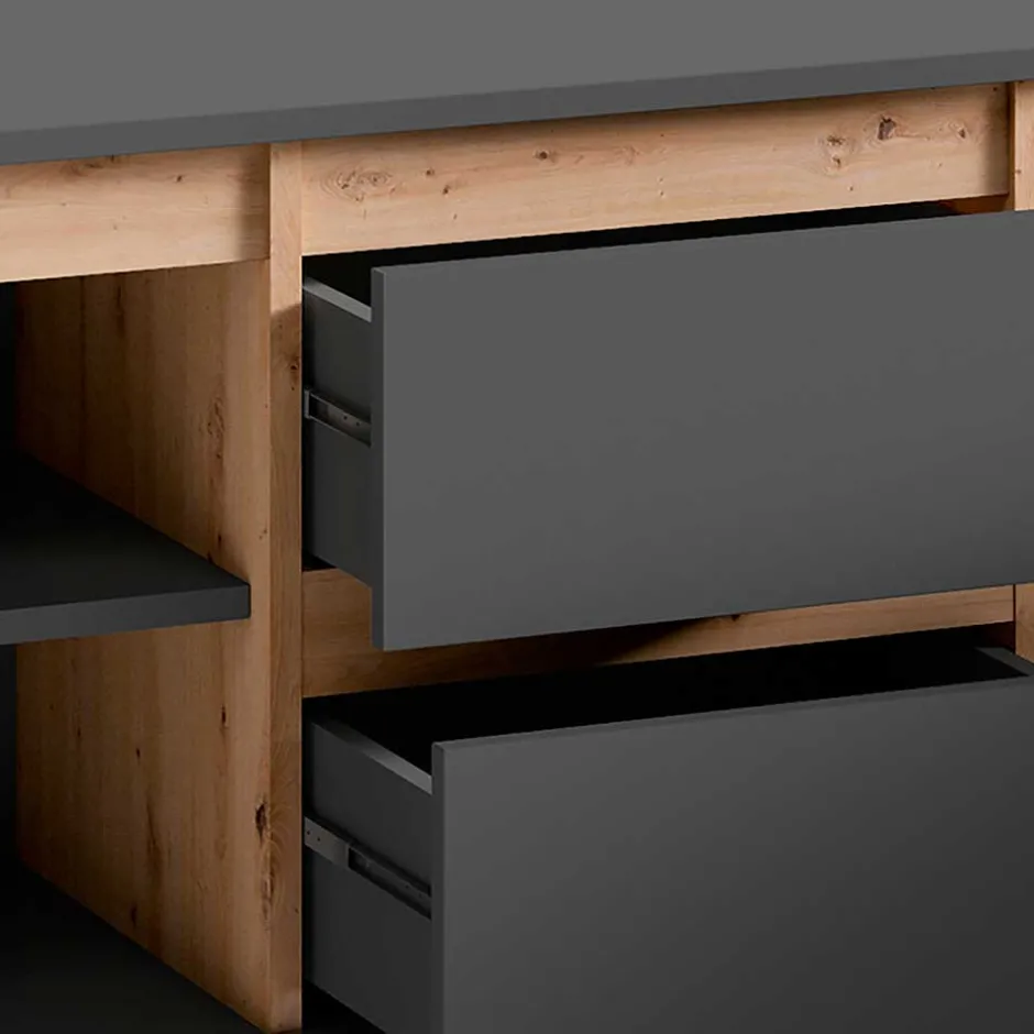 Wohnen TV-Lowboard in Anthrazit mit Wildeiche - Operatiu