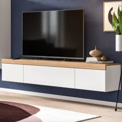 TV-Lowboard in Weiß mit Wildeiche Natur Optik - Emdan^Wohnen Clearance