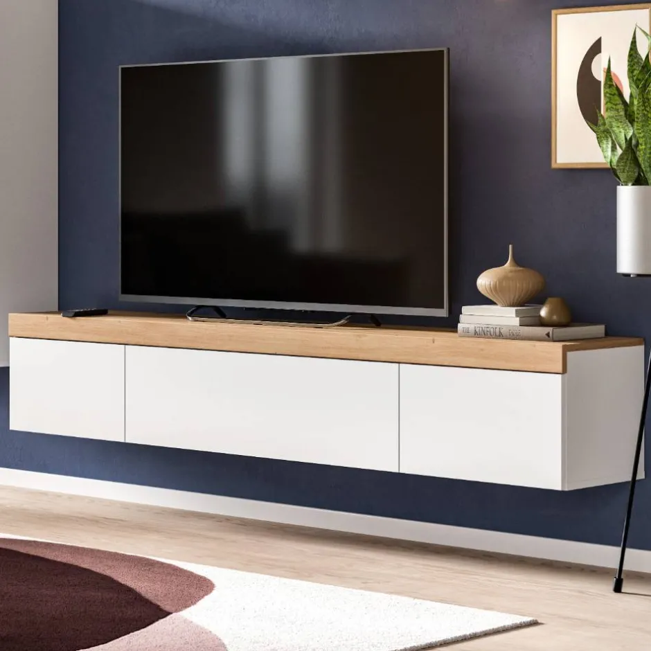 TV-Lowboard in Weiß mit Wildeiche Natur Optik - Emdan^Wohnen Clearance