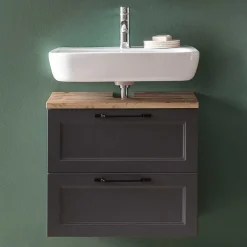 Wohnen Unterbeckenschrank in Dunkelgrau mit Wildeiche - Novelya