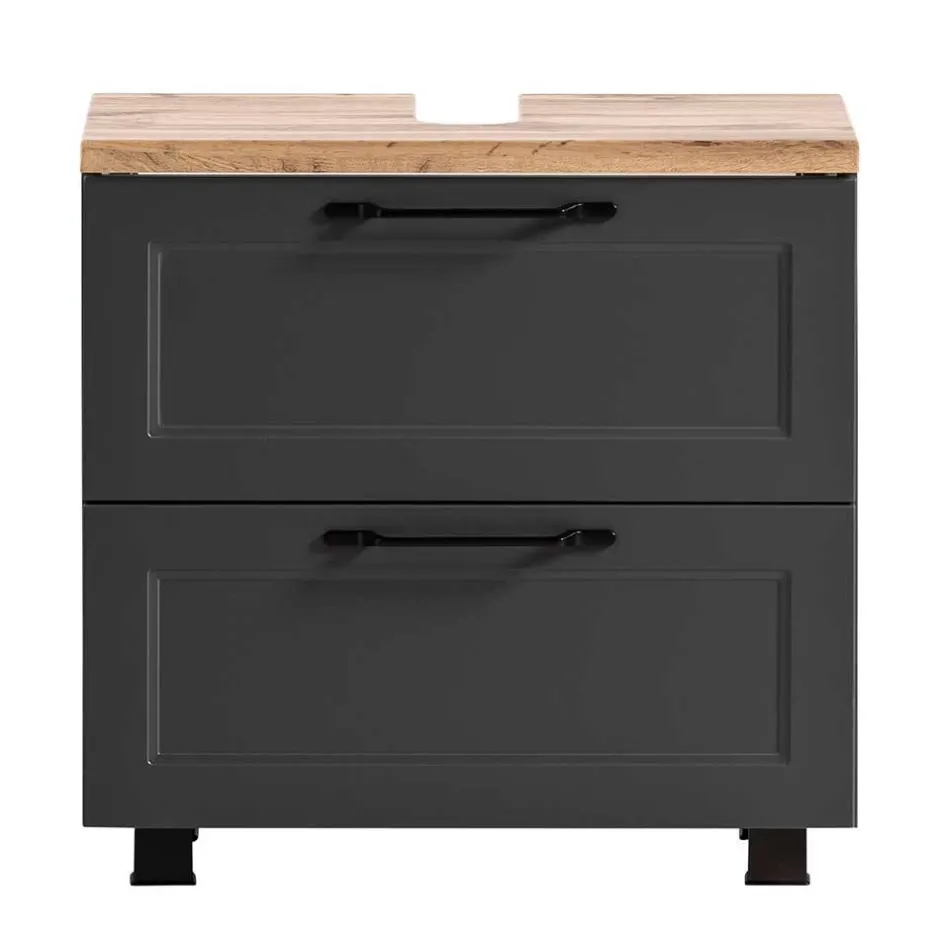 Wohnen Unterbeckenschrank in Dunkelgrau mit Wildeiche - Novelya
