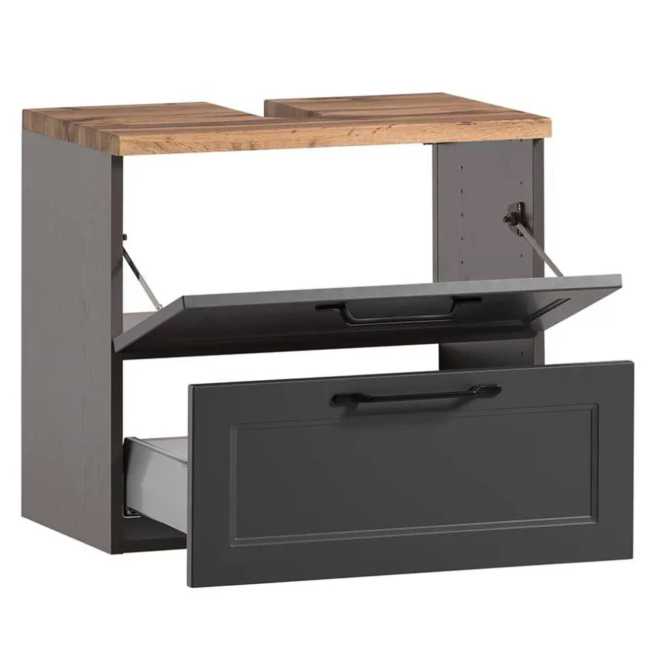 Wohnen Unterbeckenschrank in Dunkelgrau mit Wildeiche - Novelya
