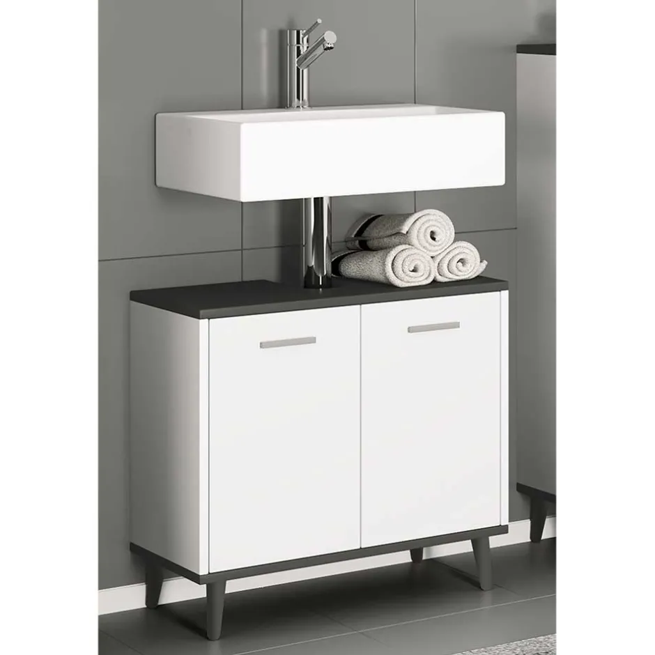 Wohnen Unterbeckenschrank in Weiß und Anthrazit - Rondja