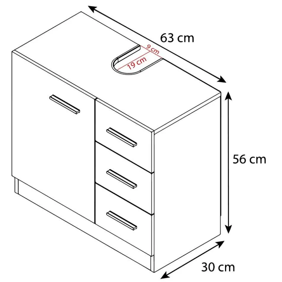 Unterbeckenschrank mit drei Schubladen und Tür - Gransov^Wohnen Hot
