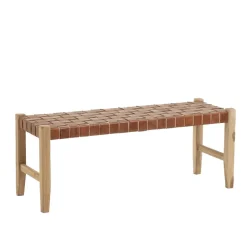 Urige Holzbank mit Leder Geflecht Sitz - Crespa (2er Set)^Wohnen