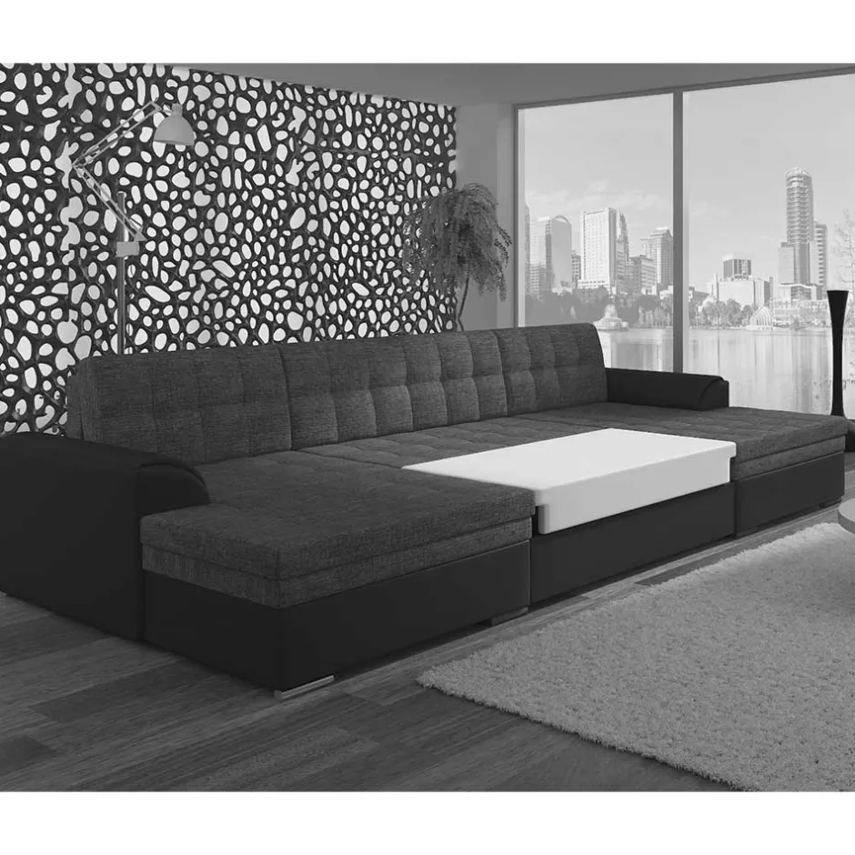 Wohnen U-Sofa in Schwarz Kunstlederbezug - Bekasi