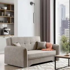 Wohnen Velours Federkerncouch in Beigegrau - Fortinos