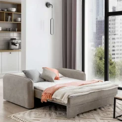 Wohnen Velours Federkerncouch in Beigegrau - Fortinos