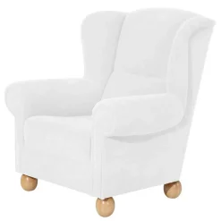 Velours Ohrensessel in Cremeweiß - Clamps^Wohnen New