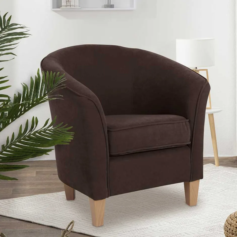 Velours Polstersessel halbrund in Braun - Cazar^Wohnen Hot