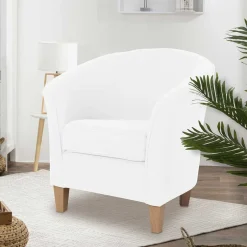 Wohnen Velours Polsterssel in Creme und Buche - Potova