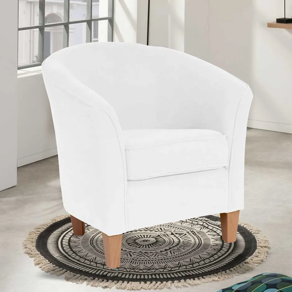 Wohnen Velours Polsterssel in Creme und Buche - Potova