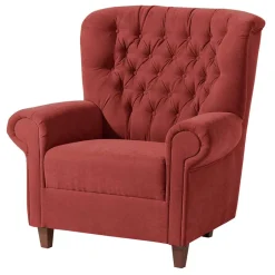 Wohnen Velours Sessel in Terracotta und Nussbaum - Valbern