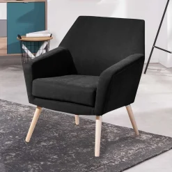 Velourssessel in Schwarz mit Buche Natur - Nocena^Wohnen Sale