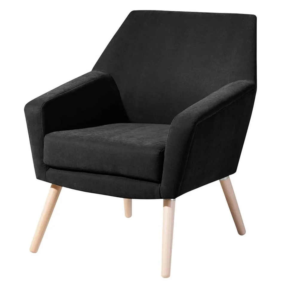 Velourssessel in Schwarz mit Buche Natur - Nocena^Wohnen Sale