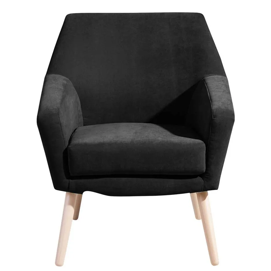 Velourssessel in Schwarz mit Buche Natur - Nocena^Wohnen Sale