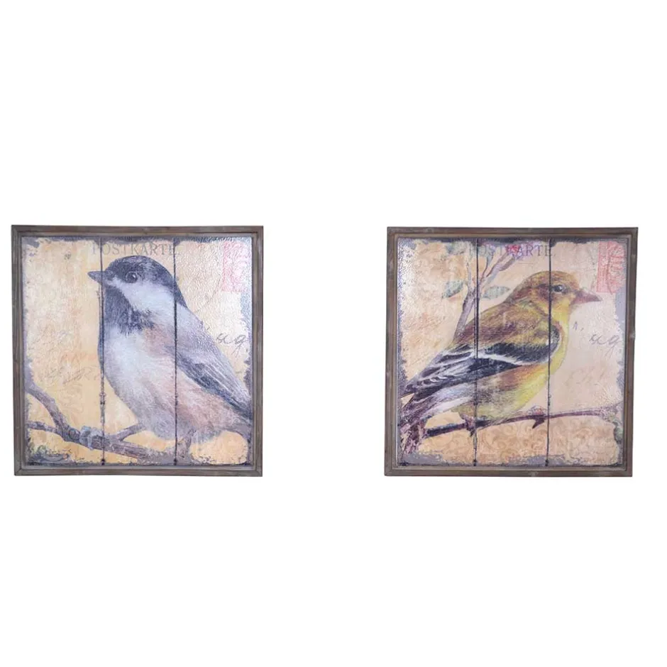 Wohnen Vintage Holzbilder mit Vogel Druck Bacoas 56x56 cm (zweiteilig)