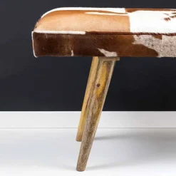 Wohnen Vintage Landhaus Bank Ilusiana mit Fell Leder Holz 120cm