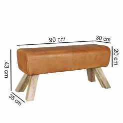 Vintage Lederbank Snog mit Holzgestell rustikal^Wohnen Outlet
