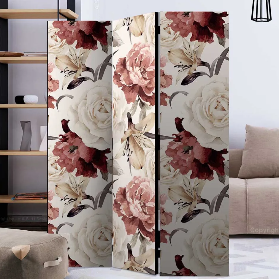 Vintage Motiv Paravent mit Rosen in Rot Weiß - Vakuum^Wohnen Sale