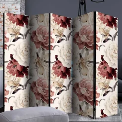 Vintage Motiv Paravent mit Rosen in Rot Weiß - Vakuum^Wohnen Sale