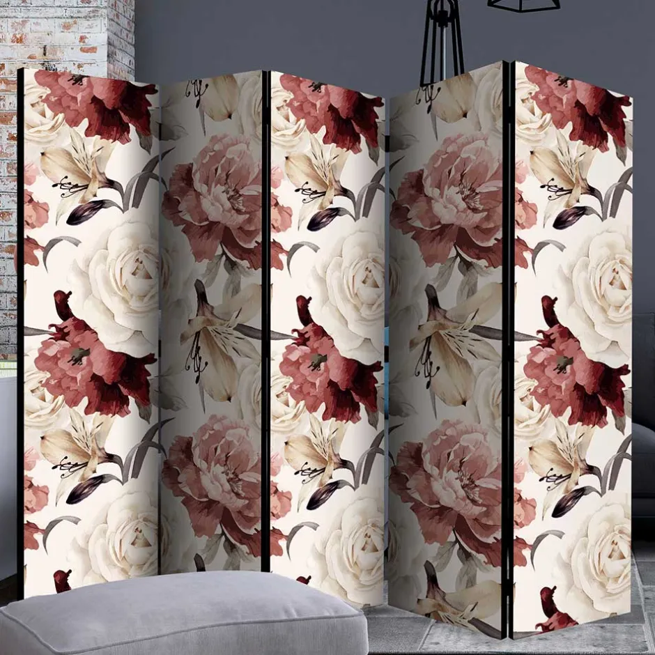 Vintage Motiv Paravent mit Rosen in Rot Weiß - Vakuum^Wohnen Sale