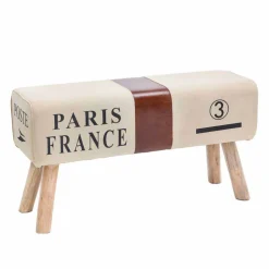 Vintage Polsterbank Clause mit Holz Leinen Echtleder^Wohnen New