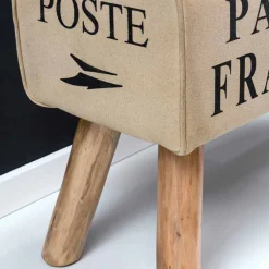 Vintage Polsterbank Clause mit Holz Leinen Echtleder^Wohnen New