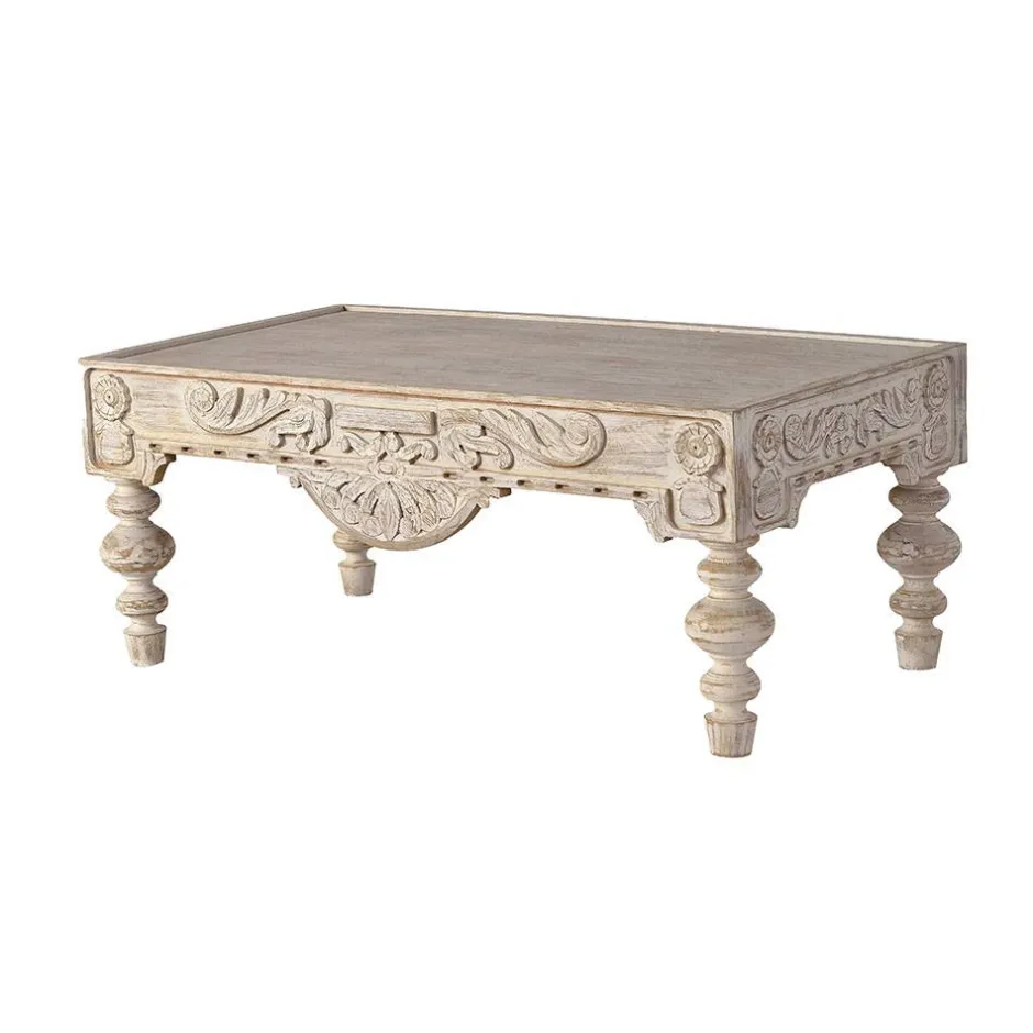 Vintage Wohnzimmertisch in Mangoholz White Wash - Lornas^Wohnen Hot