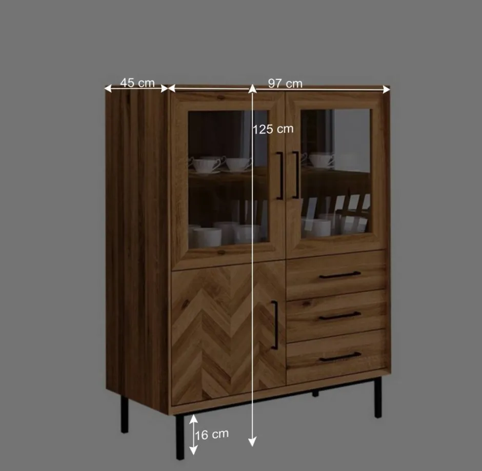 Vitrine Highboard mit 3 Türen & Schubladen - Kerfa^Wohnen New