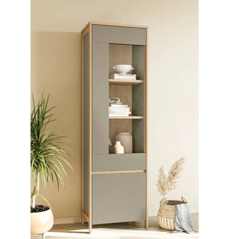 Wohnen Vitrine in Eukalyptus und Eiche Optik - Promo