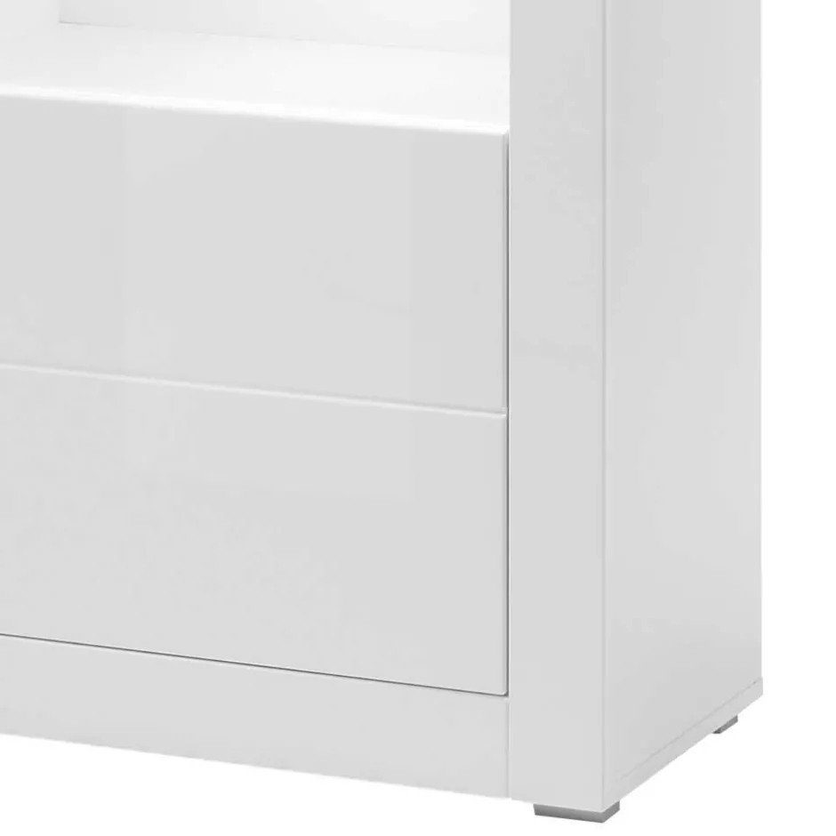 Wohnen Vitrine in Hochglanz Weiß Mextra mit Beton Dekor Absetzung