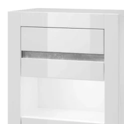 Wohnen Vitrine in Hochglanz Weiß Mextra mit Beton Dekor Absetzung