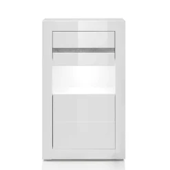 Wohnen Vitrine in Hochglanz Weiß Mextra mit Beton Dekor Absetzung