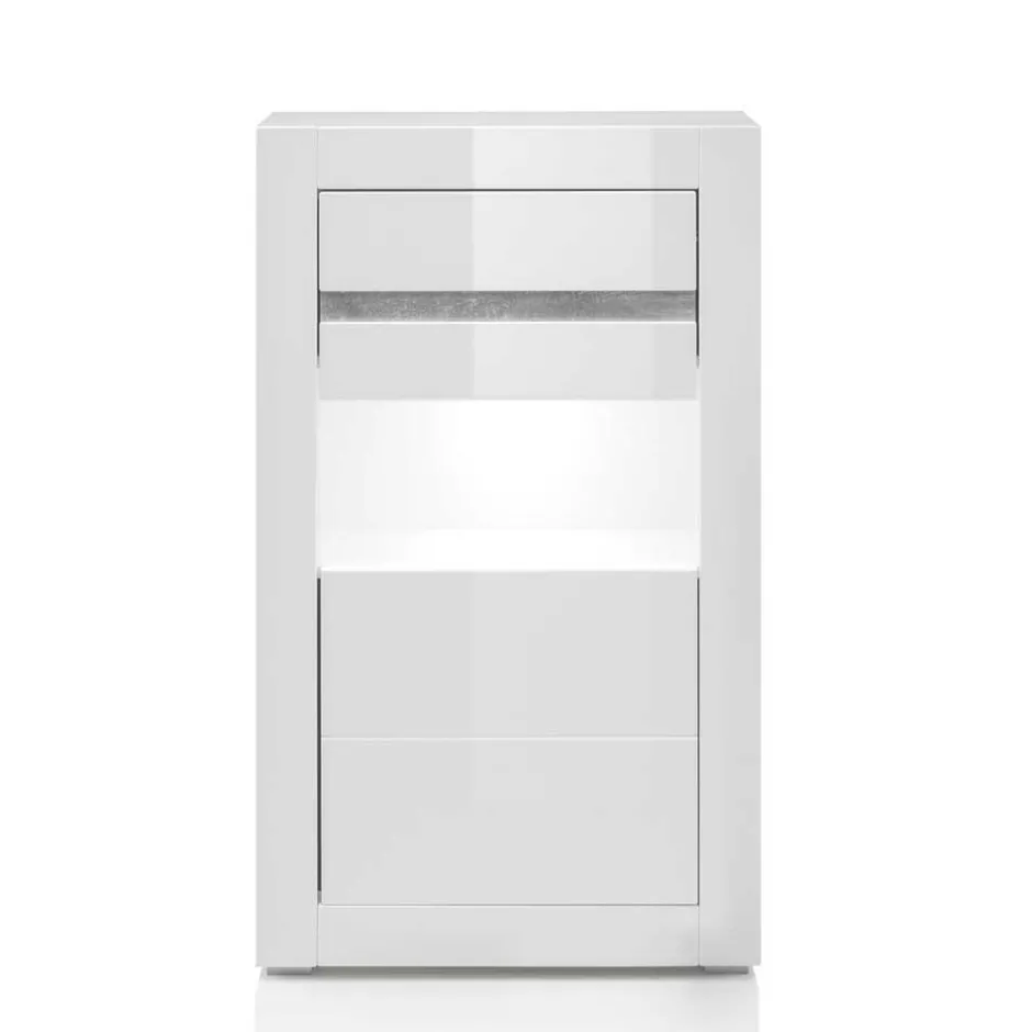 Wohnen Vitrine in Hochglanz Weiß Mextra mit Beton Dekor Absetzung